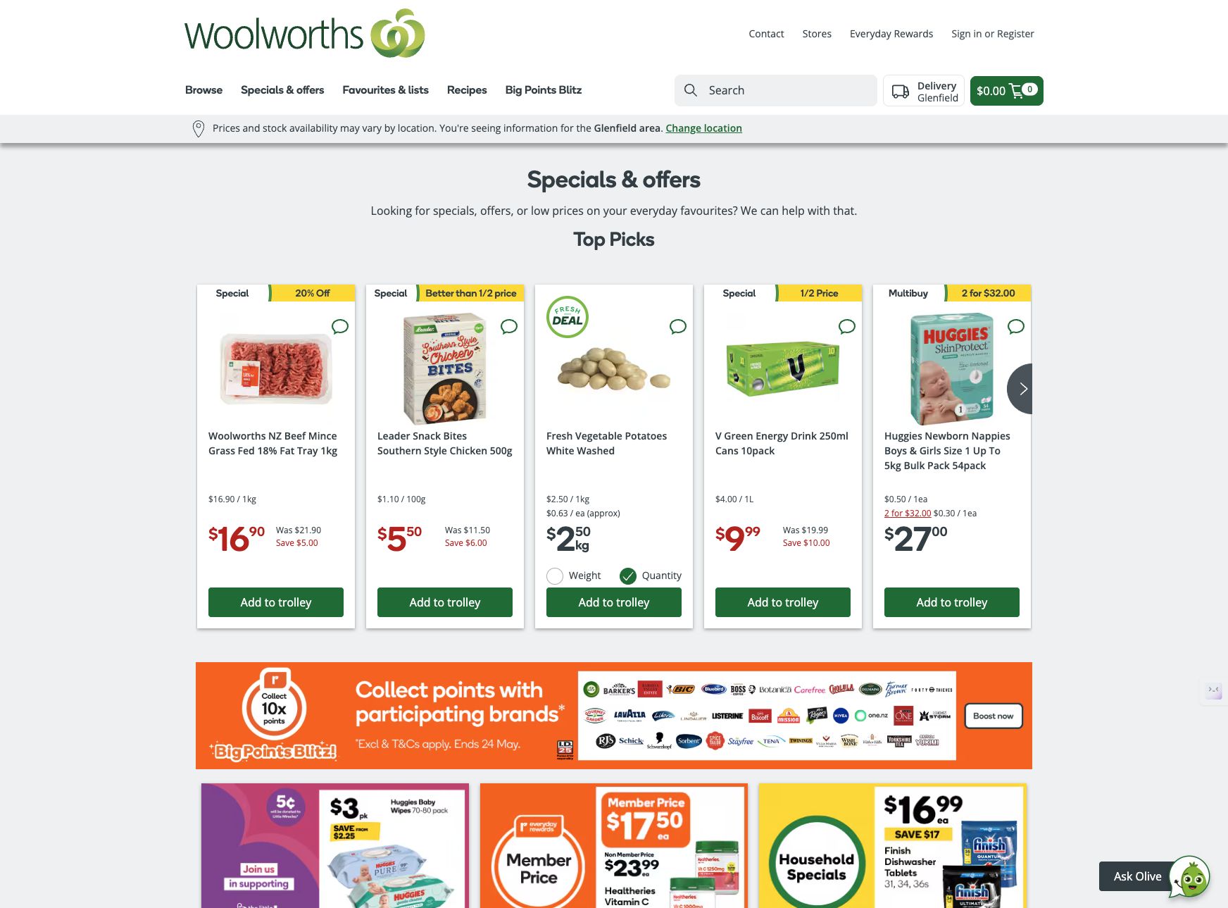 [Woolworths] V 10-pack half price, Leader Bites $5.50 and potatoes $2.50/kg