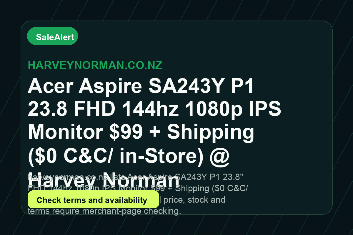 Acer Aspire SA243Y P1 23.8″ FHD 144hz 1080p IPS Monitor $99 + Shipping ($0 C&C/ in-Store) @ Harvey Norman