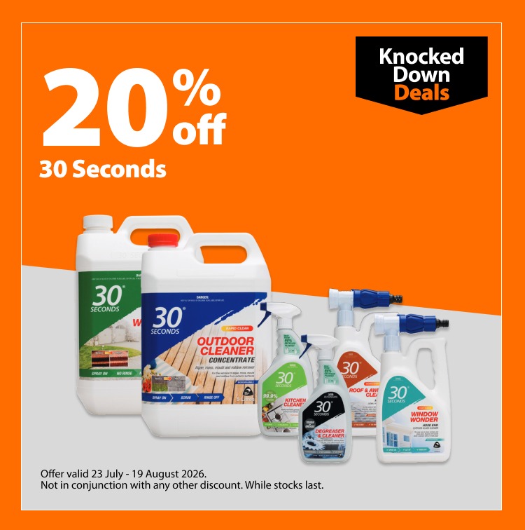 20% off 30 Seconds Cleaning Products at Mitre 10 – Ends 19 August 2026